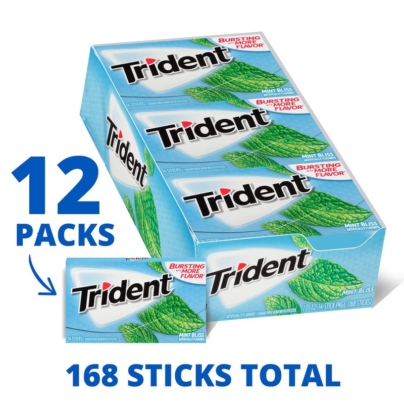 Trident علكة تريندنت بنكهة النعناع الخالية من السكر، 12 عبوة تحتوي على 14 قطعة (إجمالي 168 قطعة) - Image 2